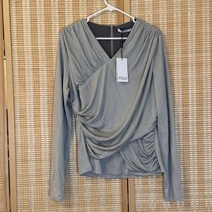 THE FOLD Womens 14 Ennerdale Top Silver Gathered Tiered Office Party Evening